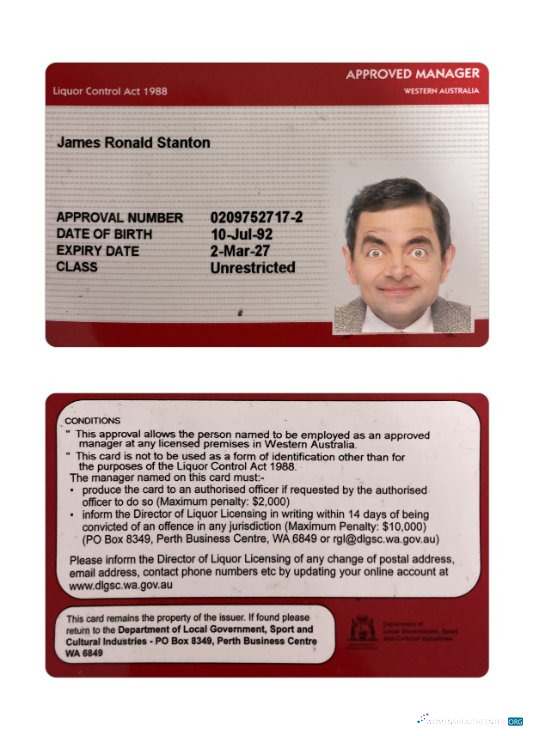 Download Western Australia approved manager license card Photoshop template